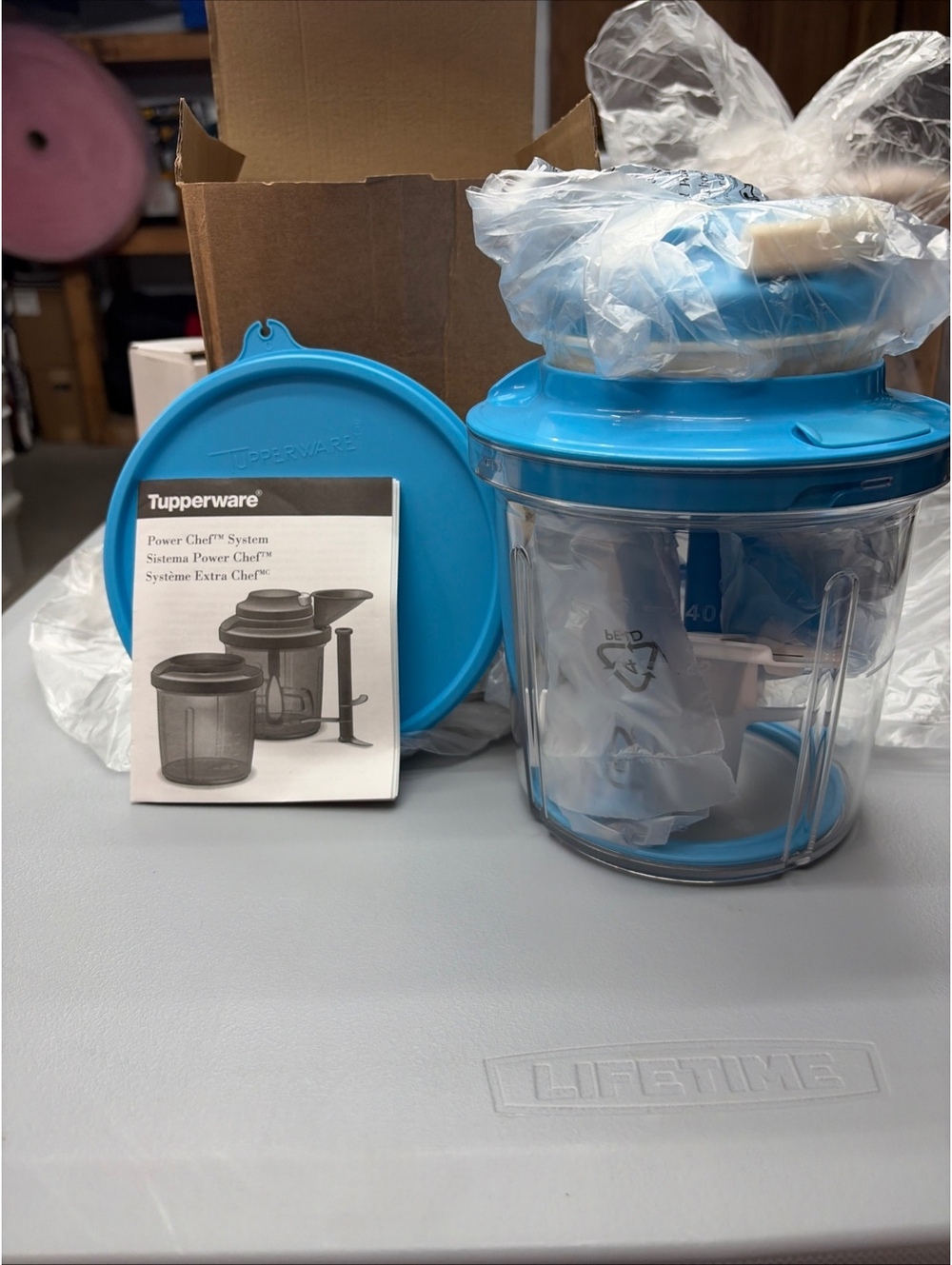 Tupperware Power Chef System Food Processor/Chopper Mix, Chop, Whisk, Blue, New